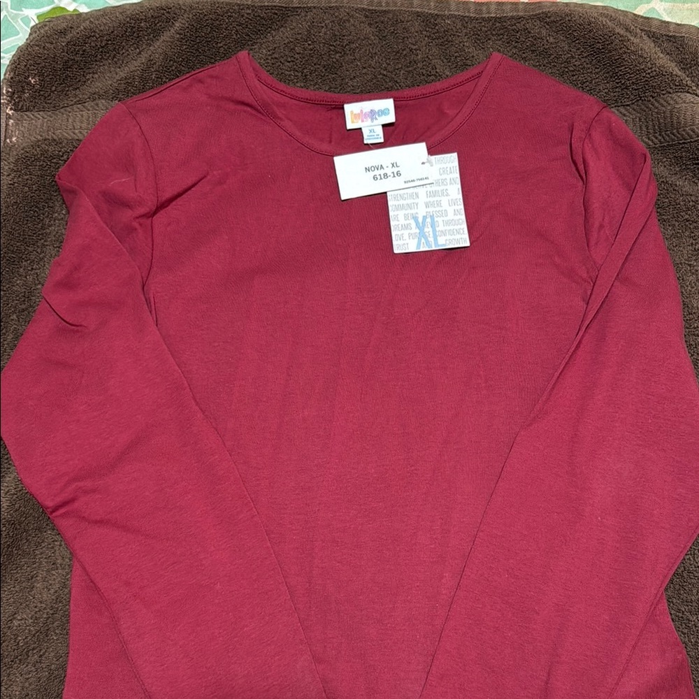 LuLaRoe Red Crew Neck Long Sleeve Top